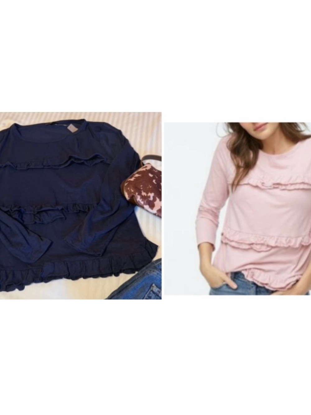 J.Crew Ruffle Long Sleeve Top in Blue XL